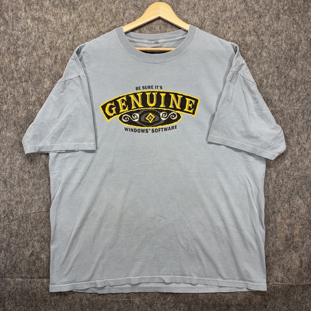 Vintage Microsoft Genuine Software T-Shirt Men's XXL Blue‎ Short Sleeve Tech 90s
